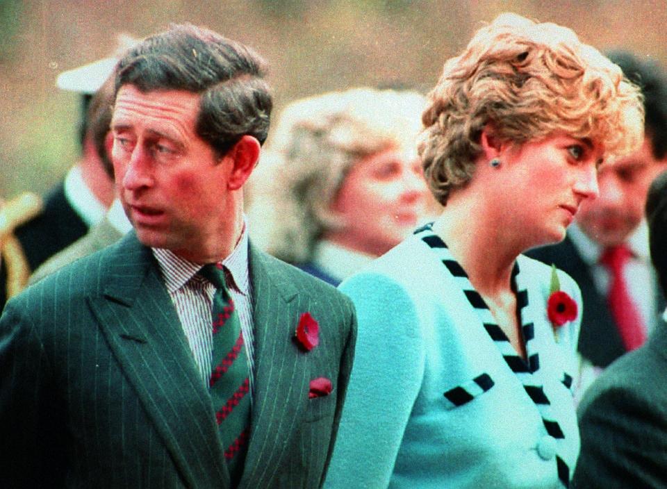  1992: Charles and Diana at the memorial to the Gloucester Regiment, who fought with distinction in 1951 during the the Korean War, near Seoul, South Korea