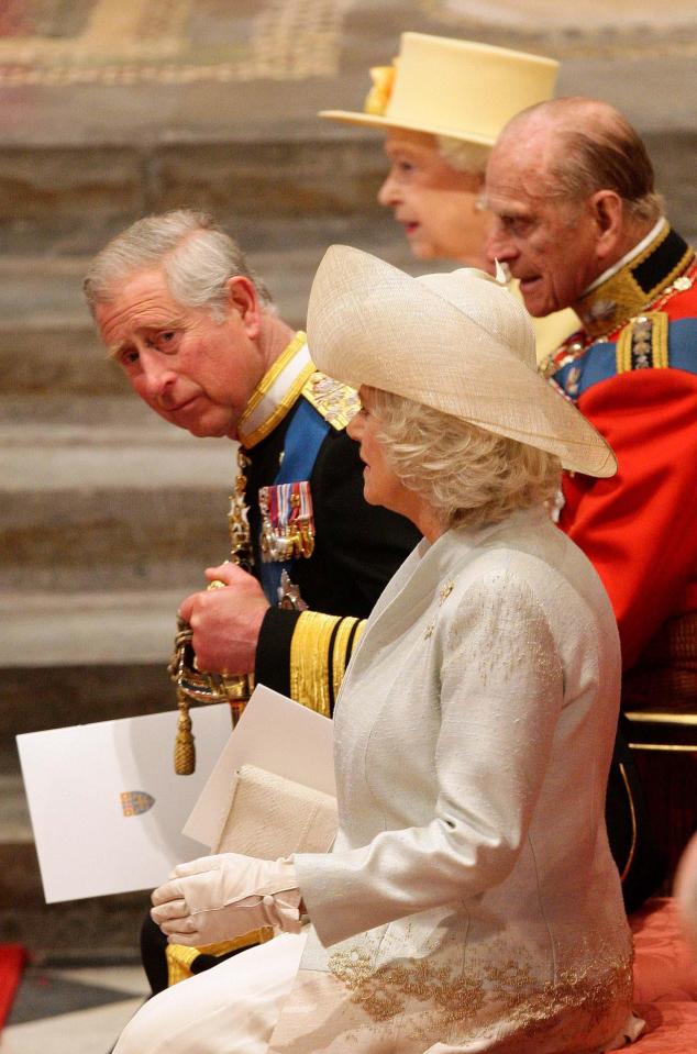  2011: Queen Elizabeth II, the Duke of Edinburgh, the Prince of Wales and the Duchess of Cornwall taking their seats at Westminster Abbey before the wedding of Prince William and Kate Middleton