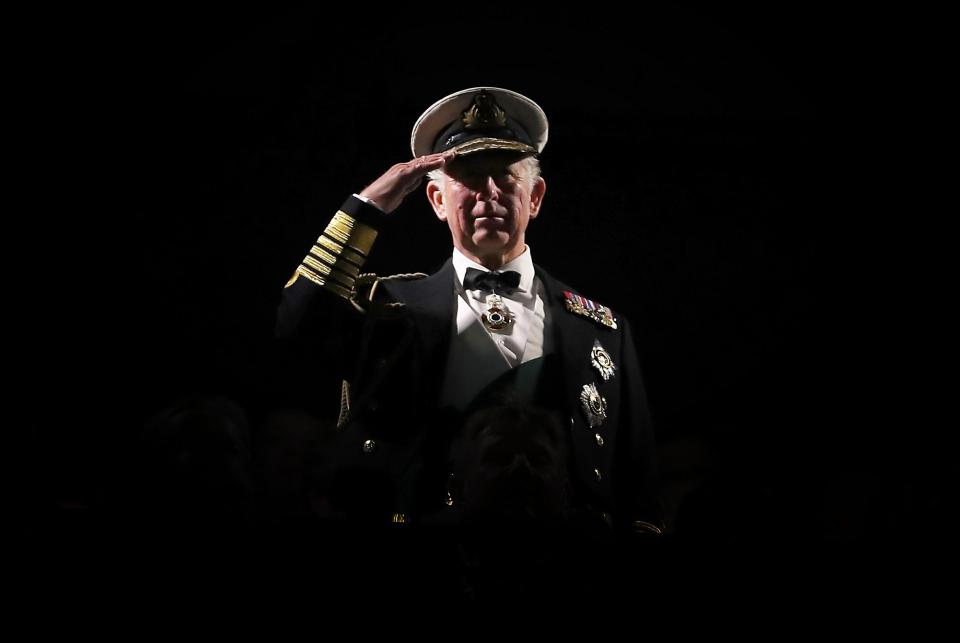  2017: Prince Charles salutes during the Royal Edinburgh Military Tattoo at Edinburgh Castle