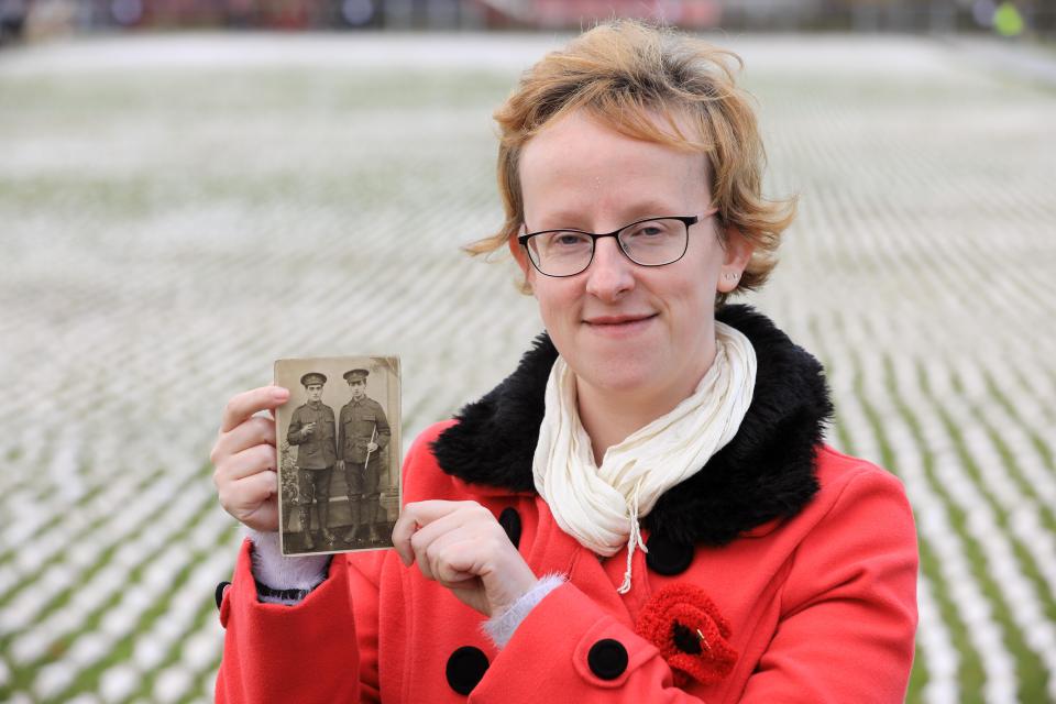  Sally Nicholson stands with a photograph of her two great-uncles who died at The Battle of the Somme