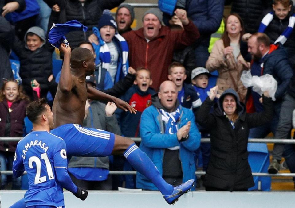  Cardiff star Sol Bamba whipped off his shirt after scoring the winner against Brighton