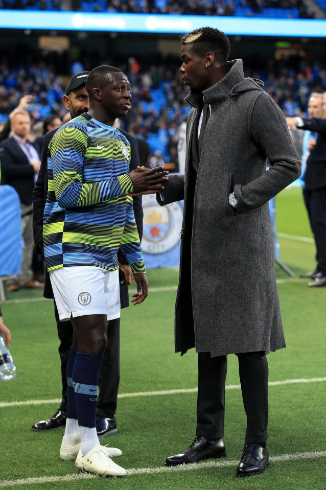 Pogba met his France teammate Benjamin Mendy on the pitch