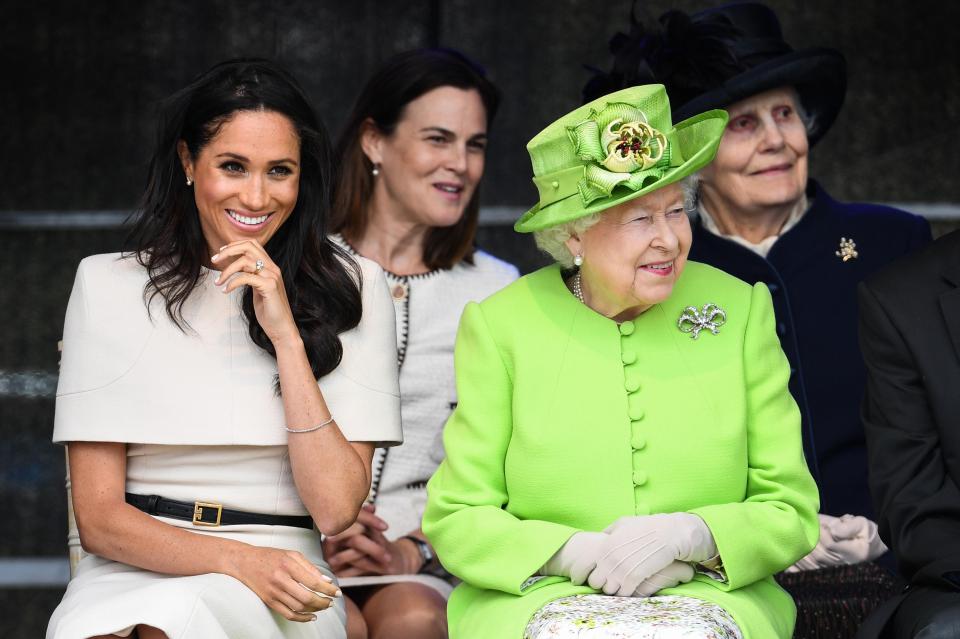  Now Samantha Cohen, pictured between Meghan and the Queen, is set to leave too - after 17 years of working for the Royals