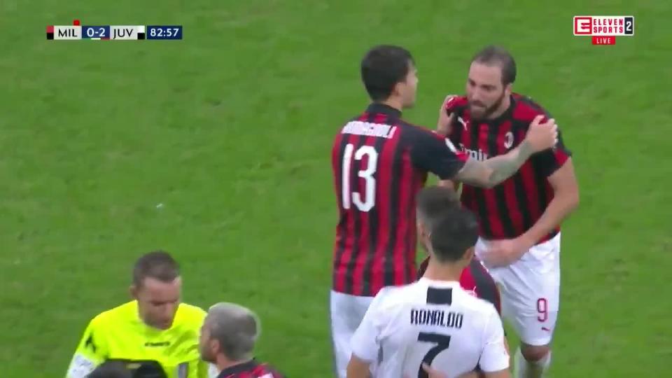  Gonzalo Higuain sent off for dissent last on in defeat to Juventus