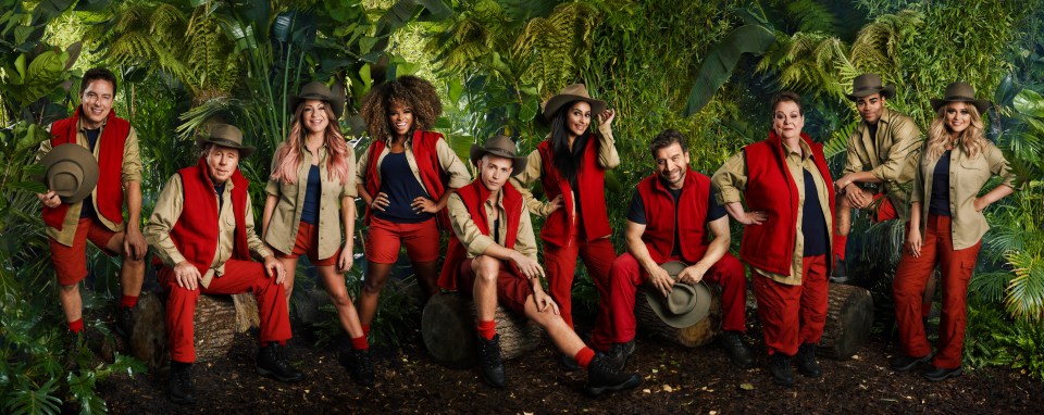 The I’m a Celeb line-up, featuring John Barrowman MBE, Harry Redknapp, Rita Simons, Fleur East, James McVey, Sair Khan, Nick Knowles, Anne Hegerty, Malique Thompson-Dwyer and Emily Atack