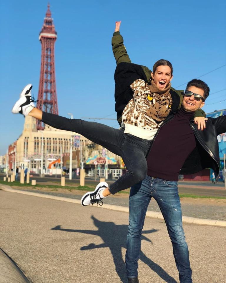  Ashley Roberts and Pasha Kovalev jump for joy as they arrive in Blackpool