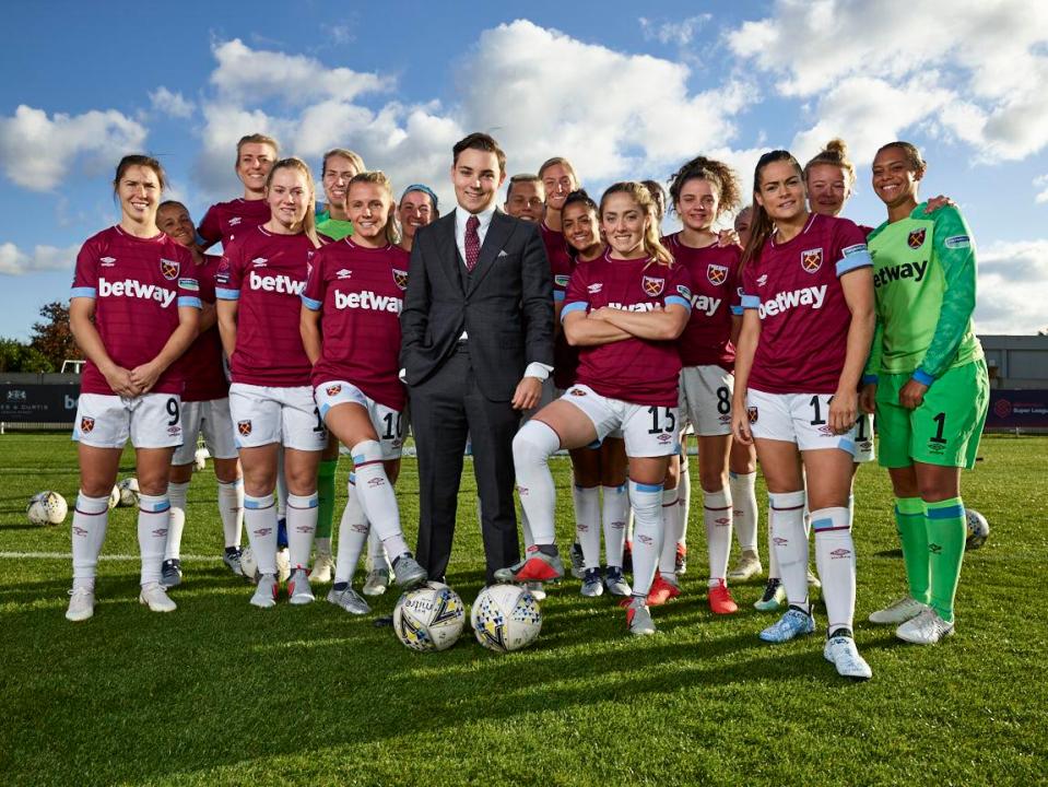  West Ham United’s women’s team with their 18-year-old managing director, Jack Sullivan - son of David Sullivan, the Hammers’ joint chairman