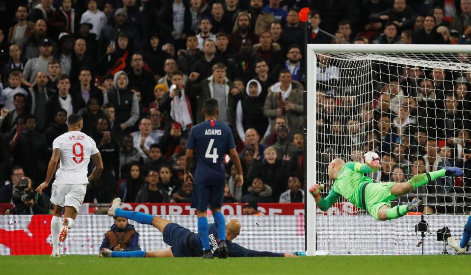  Callum Wilson scored on his England debut, turning in a near-post cross