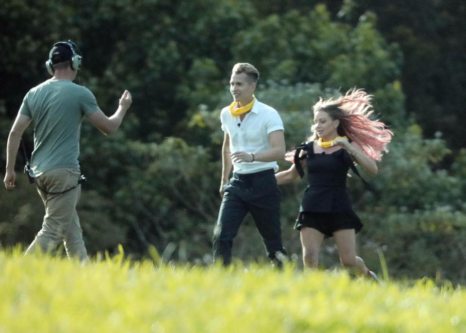  James McVey and Rita Simons jogged towards the helicopter as they pre-recorded opening scenes for the new series of the show