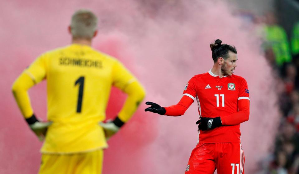  Fans threw a flare onto the pitch in the second half at Cardiff City Stadium