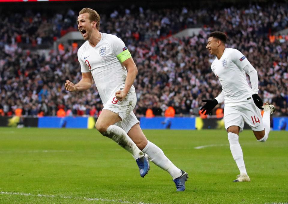  Harry Kane celebrates a goal that took England through to the Nations League finals