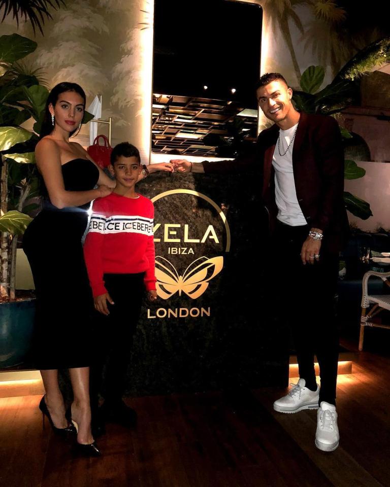  Cristiano Ronaldo, Georgina Rodriguez and Cristiano Jr eat out at his London restaurant Zela