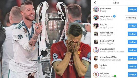  Ramos liked an Instagram post which showed the Spaniard lifting the Champions League trophy and Lovren crying