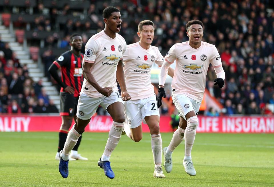  Marcus Rashford, left, has scored two goals for United this season