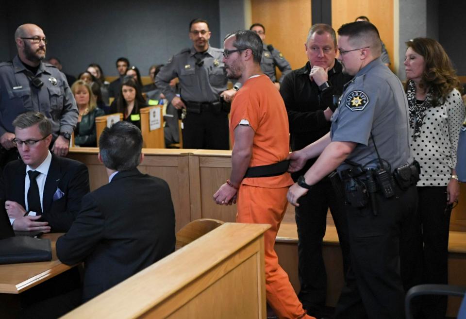  Christopher Watts is brought into court for his sentencing hearing at the Weld County Courthouse in Greeley, Colorado