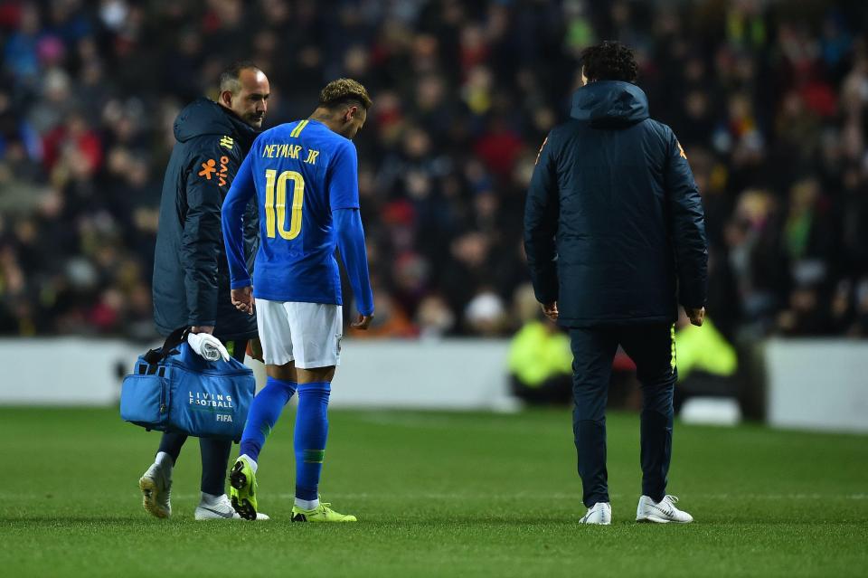  Neymar may not even face Liverpool having suffered an injury on international duty