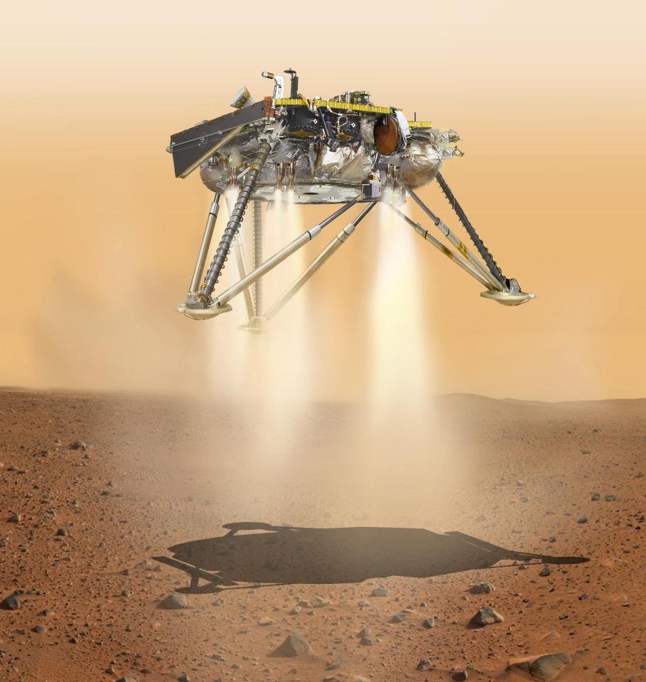  An artist's impression of NASA's InSight landing on the red planet