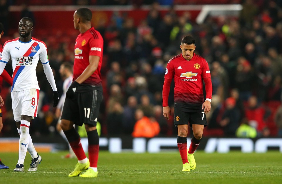 Sanchez looking dejected after coming on the pitch at Old Trafford