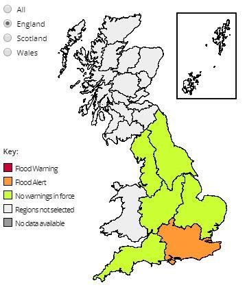  Flood alerts have been released for South East England