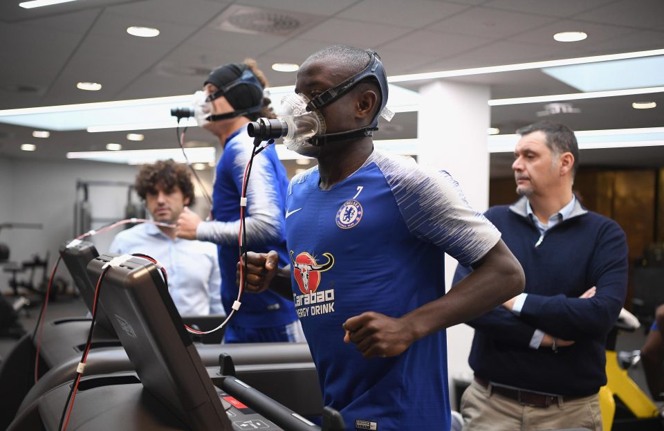  N'Golo Kante undergoes a fitness test at Chelsea training