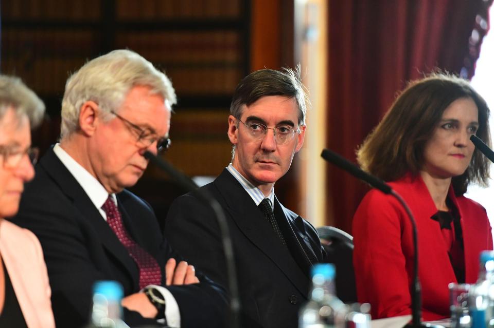  David Davis MP, Jacob Rees-Mogg MP and Theresa Villiers MP attend the launch of the Institute of Economic Affairs latest Brexit research paper, which favoured a Canada-style free trade deal