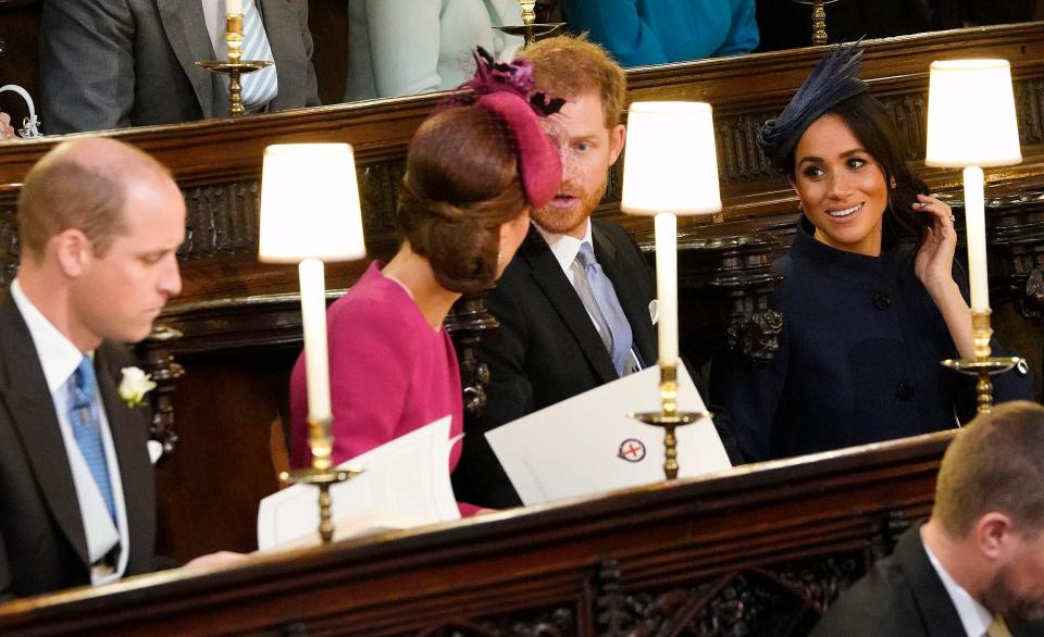  Meghan used eye contact to partially engage with Kate at Eugenie's wedding, but she kept some distance