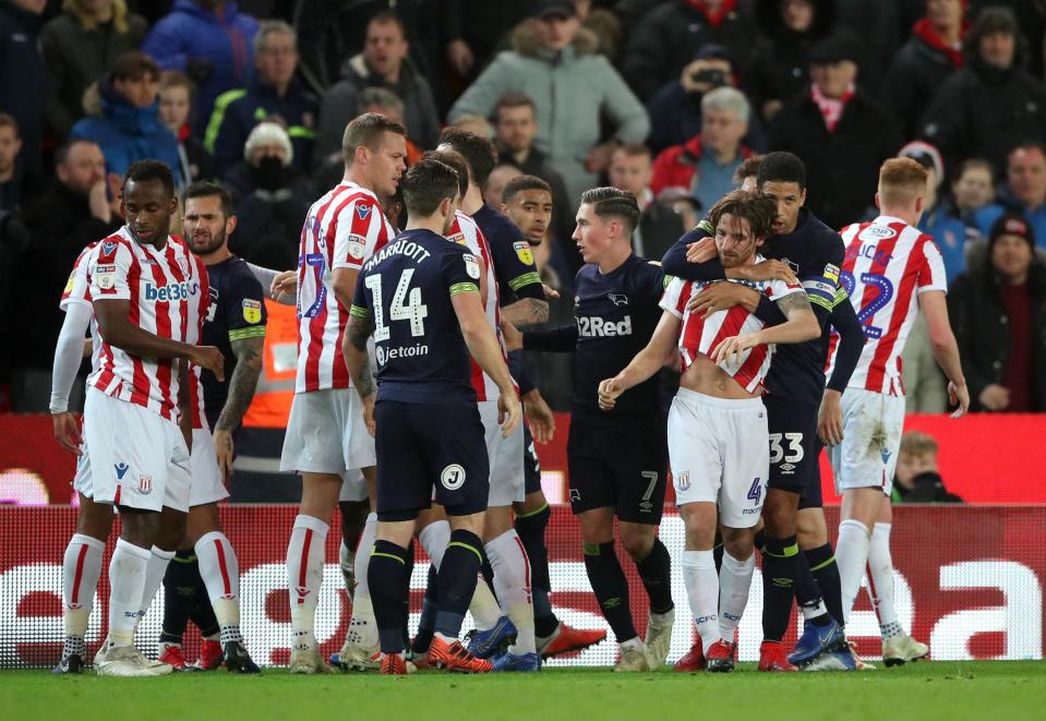  Allen and Johnson had to be pulled apart as tensions boiled over at the bet365 Stadium