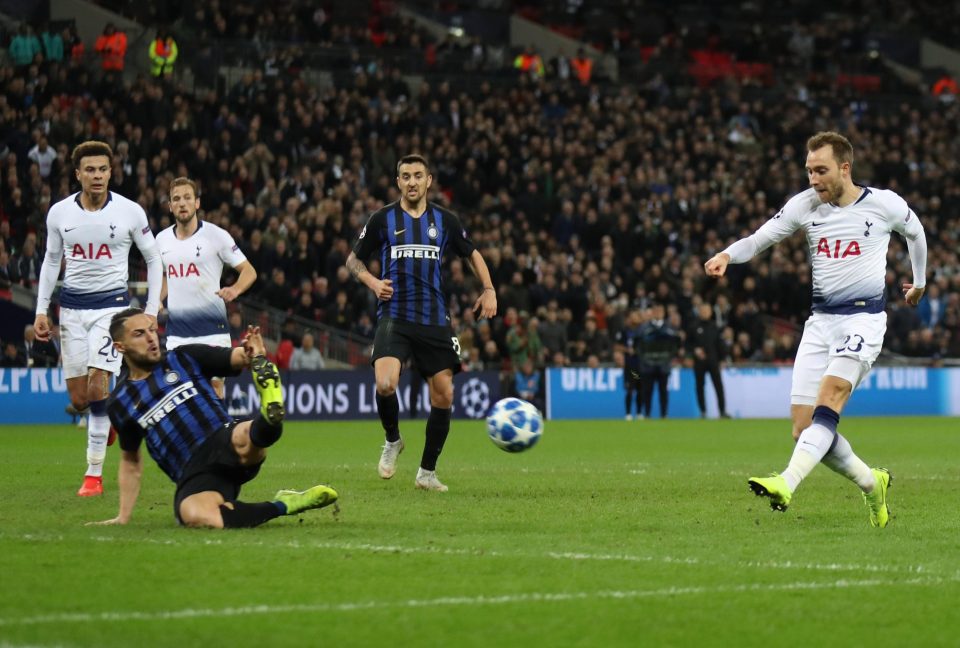  Christian Eriksen scored the only goal of the game for Tottenham against Inter Milan