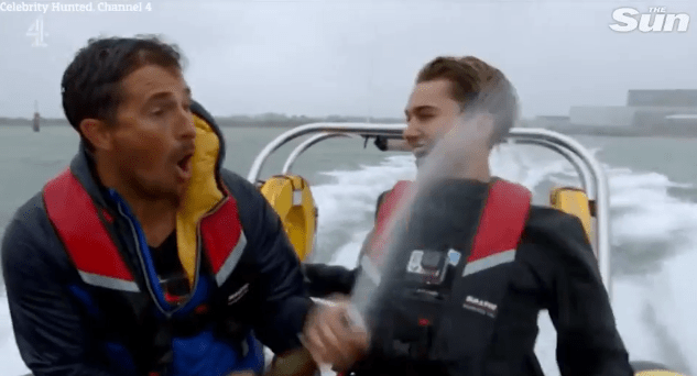  AJ Pritchard and Johnny Mercer celebrated after avoiding capture on Celebrity Hunted