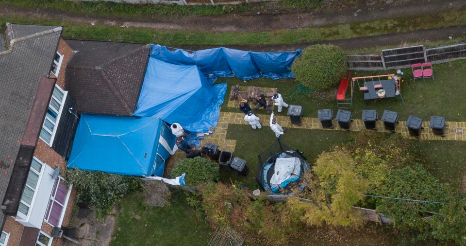 Aerial pictures of police forensics on the scene in Sutton Coldfield