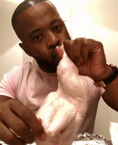  The 37-year-old then starts licking the chicken as the video gets more and more bizarre