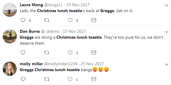  The Christmas Lunch Toastie has been popular in recent years as these tweets reveal so it could be sorely missed by fans