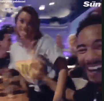  Josh Denzel was in a playful mood as he grabbed Kaz Crossley's boob on a night out