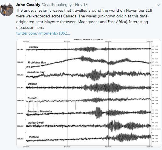  The waves were also felt as far as Canada