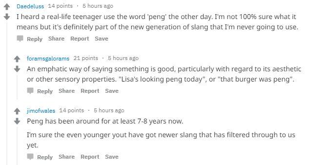  The word 'peng' has supposedly been around for many years according to this Reddit user