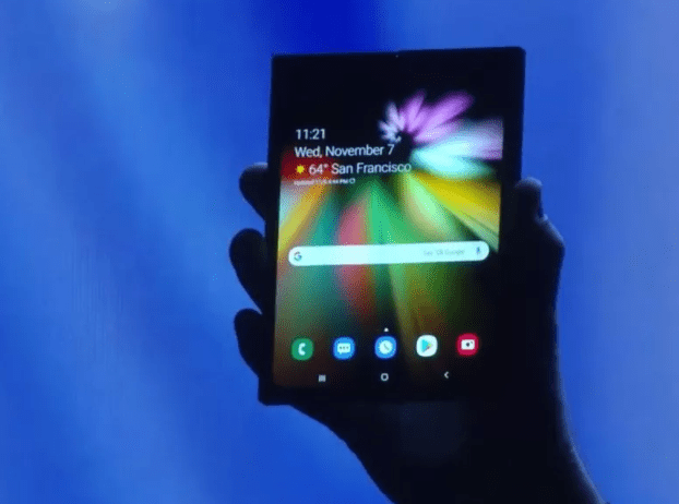  Samsung's folding tablet phone was partially revealed during a press conference in 2018