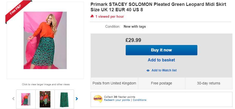 The sell-out skirt is being flogged for more than double the price on eBay