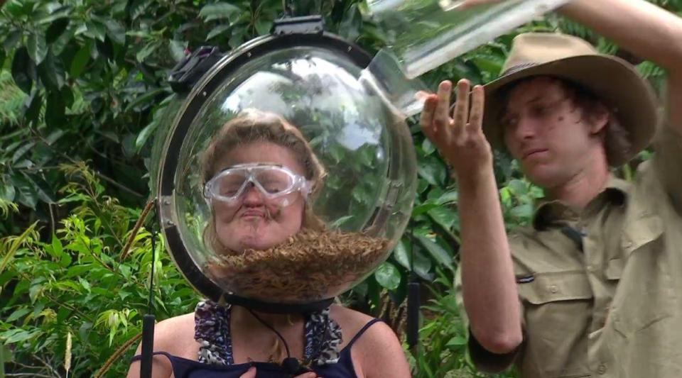  Emily gets a helmet full of insects in tonight's I'm A Celeb