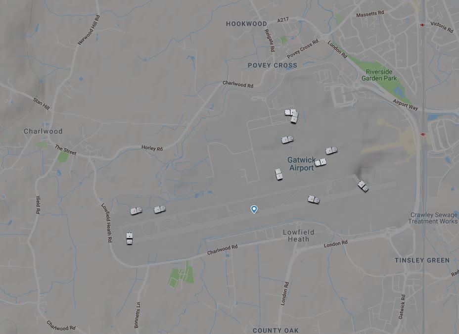  This map shows cars driving around Gatwick hunting for drones