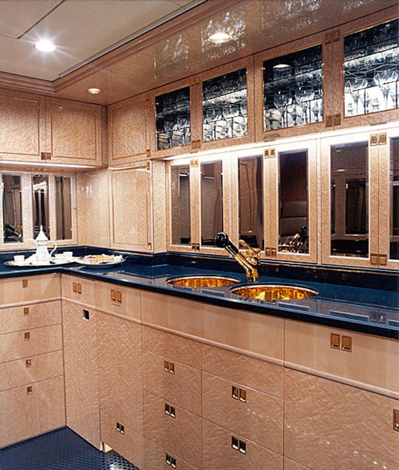 A kitchen was also installed with gold interiors