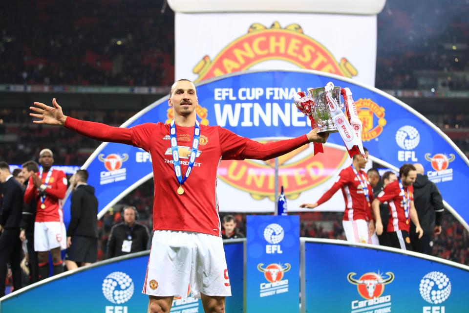  Zlatan Ibrahimovic scored twice in the League Cup final as Mourinho became the first United manager to win a trophy in his first season