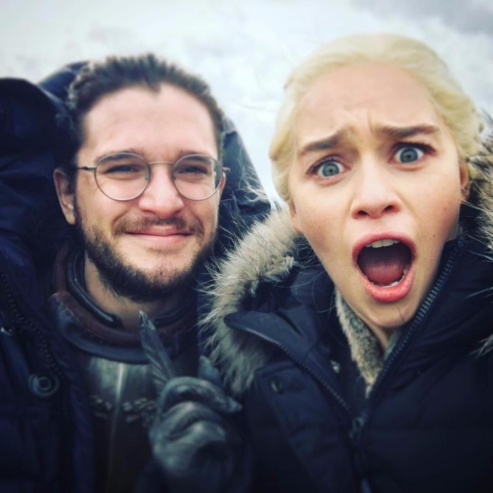  Richard confessed that he thinks none of the main cast will make it to the final episode alive. Pictured his former co-stars Kit Harington (L) and Emilia Clarke while filming the final series