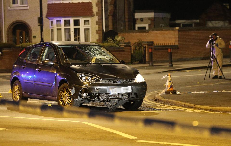  Brown's black Ford Focus was left abandoned after the crash