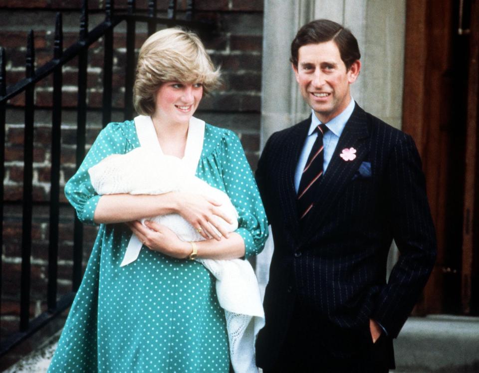  Princess Diana stands with Prince Charles after the birth of Prince William