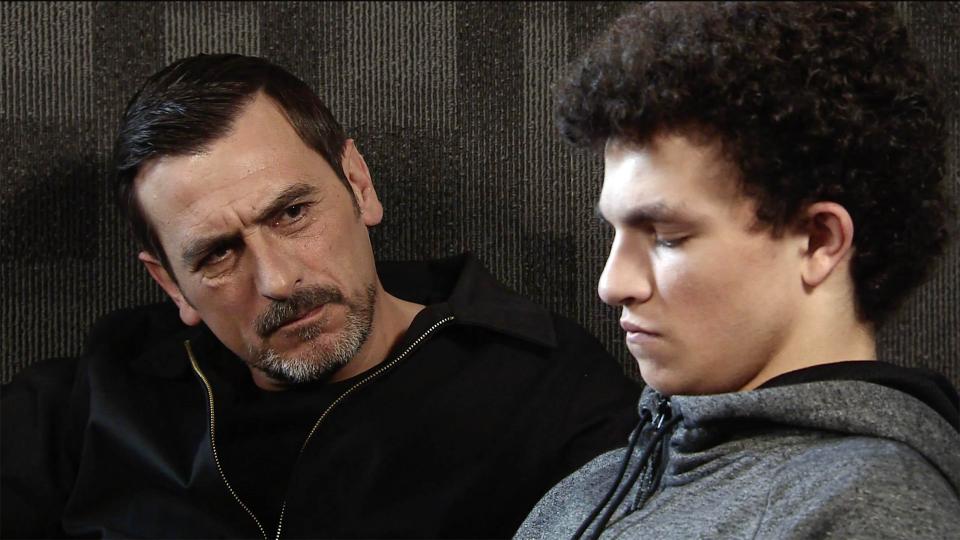  Alex plays troubled teen Simon Barlow in the soap, pictured with dad Peter, played by Chris Gascoyne