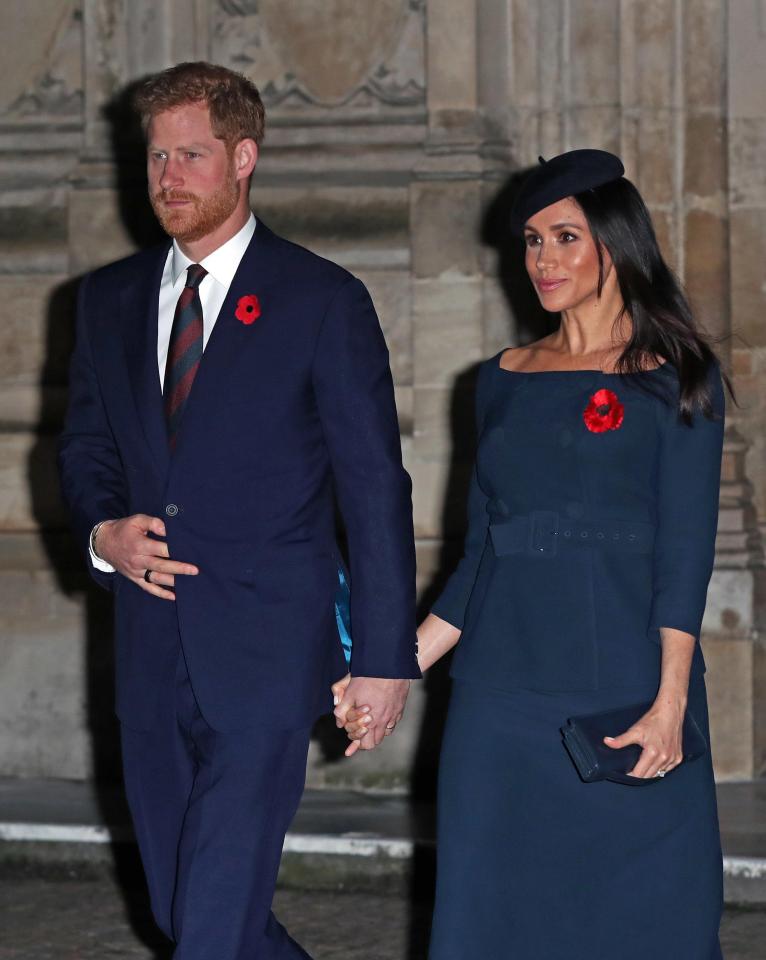  The Duke and Duchess of Sussex leave Westminster Abbey, London, after attending a National Service to mark the centenary of the Armistice