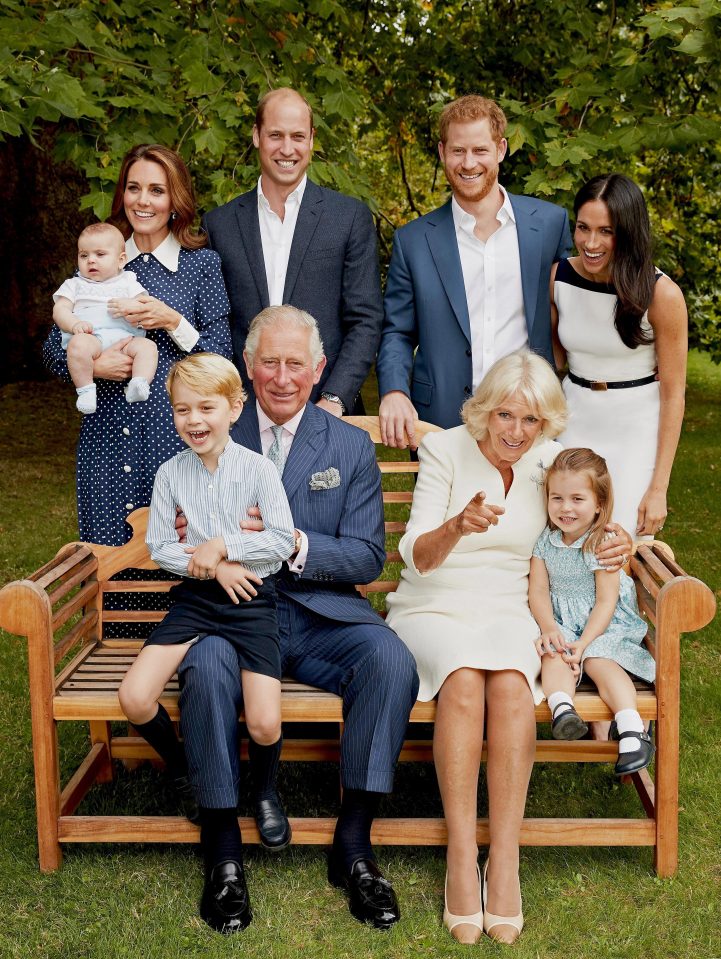  Prince Charles poses for an official portrait to mark his 70th Birthday in the gardens of Clarence House, with Camilla, Prince Willliam and Kate Middleton, Prince George, Princess Charlotte, Prince Louis, Prince Harry and Meghan Markle