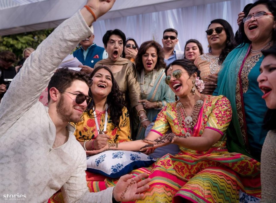 The couple celebrated in a colourful wedding