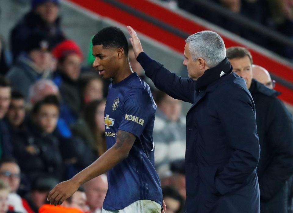  Rashford - who provided both assists for United - was replaced by Anthony Martial