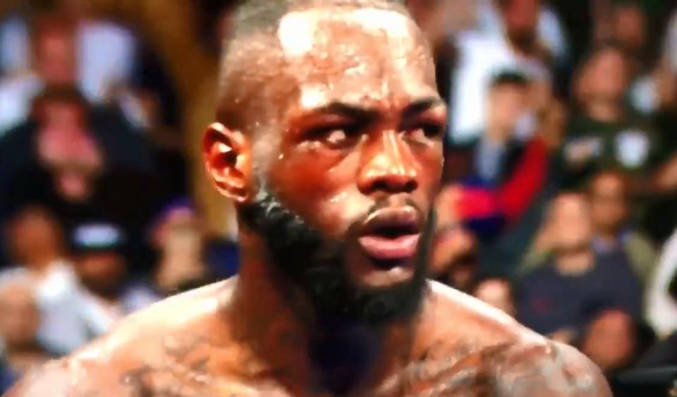  Deontay Wilder cannot believe his eyes when Tyson Fury stands up